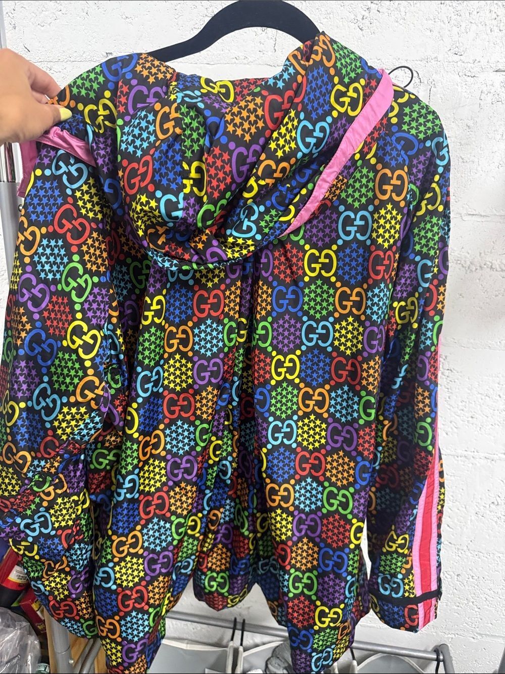 AUTHENTICâGucci Multicolor GG Hooded Windbreaker Pink Trim - Zip Up - Size Small - Picture 6 of 6